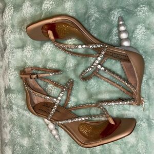 Giani Bernini Tan Strappy Heels with Pearls